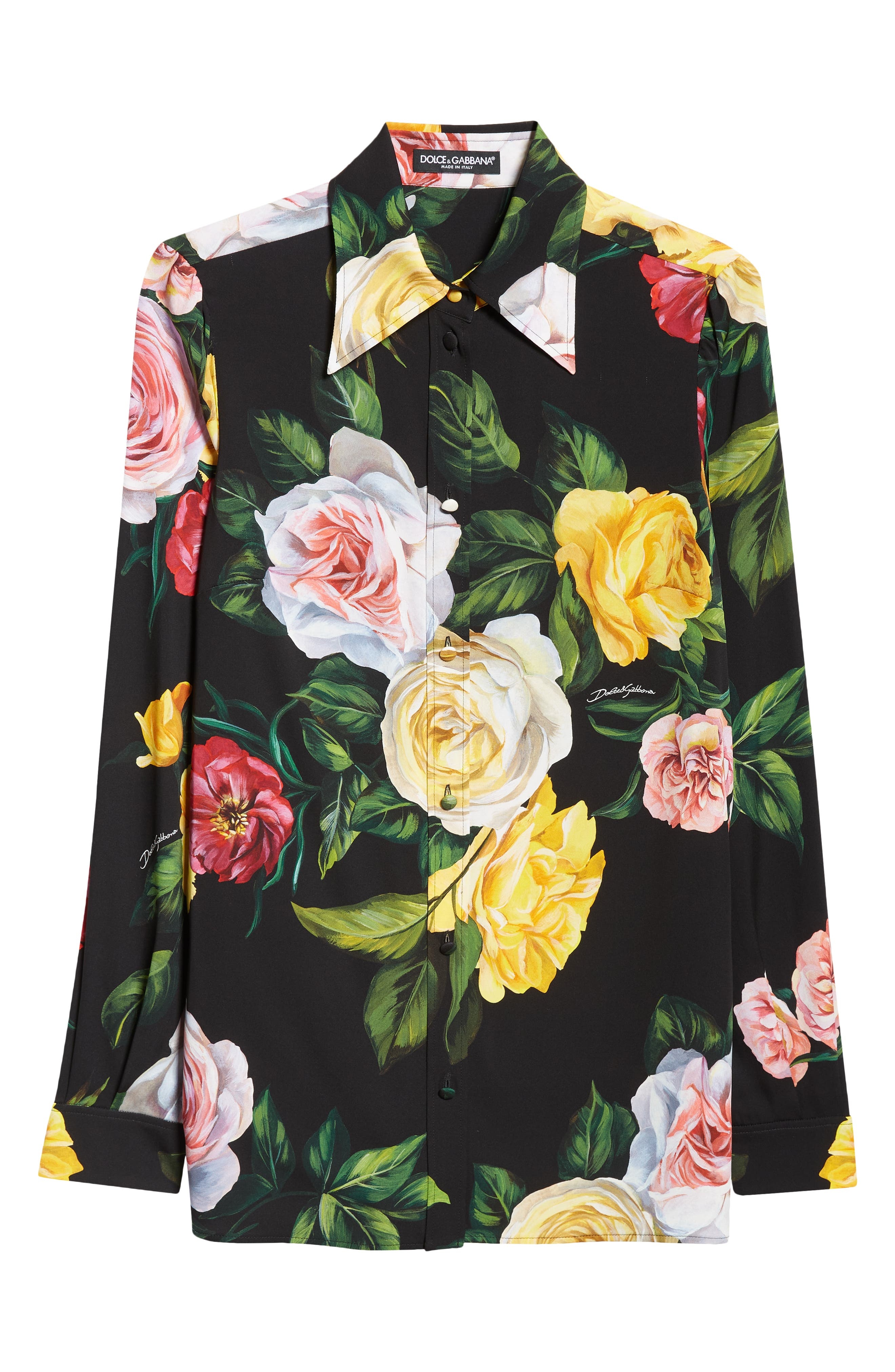 Dolce&Gabbana Peony & Rose Floral Charmeuse Button-Up Shirt in Peonie/Rose F.nero at Nordstrom - 6