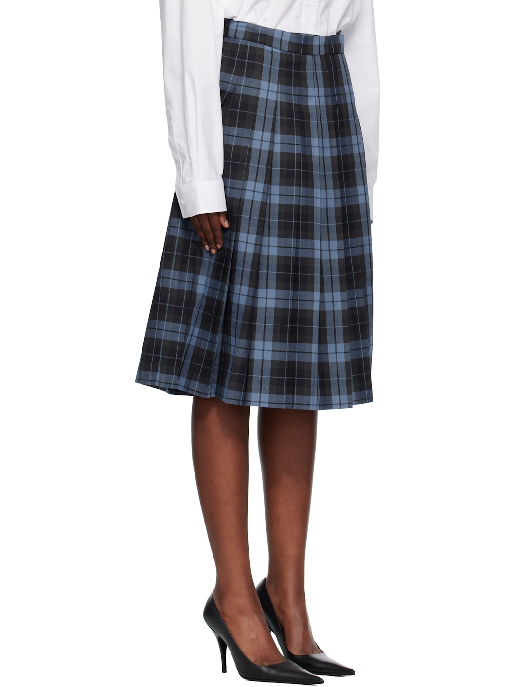 Navy Plaid Midi Skirt - 2