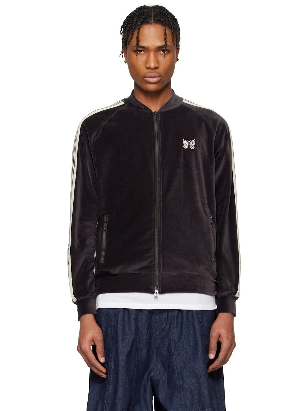 Black Rib Collar Track Jacket - 1