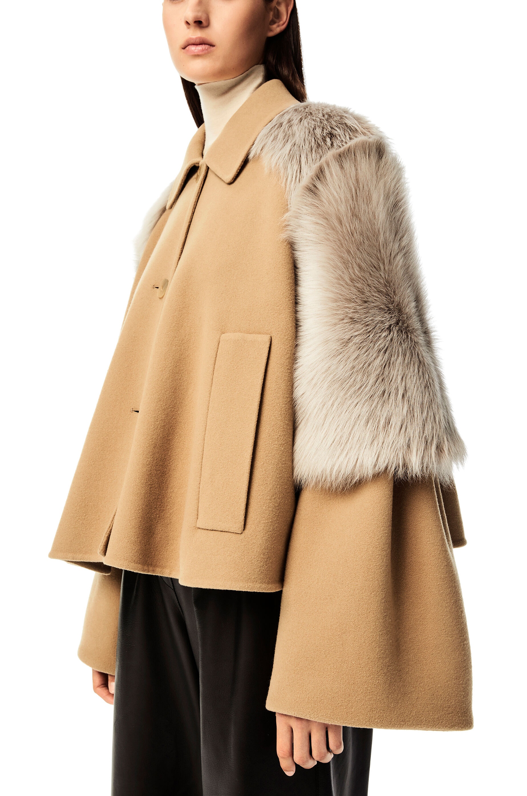 Shearling trim jacket in wool and cashmere - 5