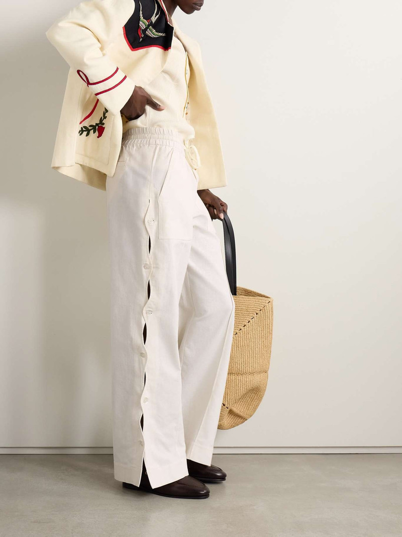 Sea Shai cutout button-detailed cotton and linen-blend wide-leg pants Ivory outlook