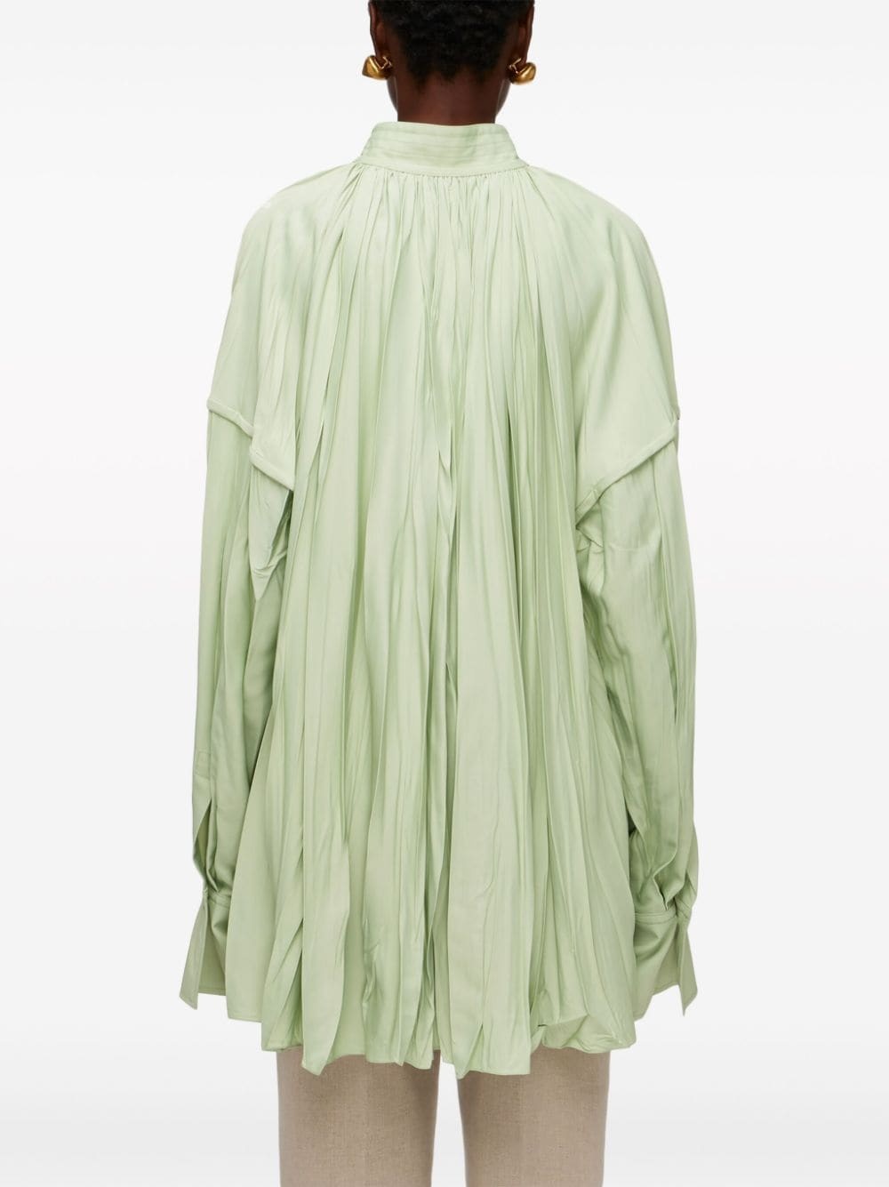 pleated split-neck pleated kaftan - 4