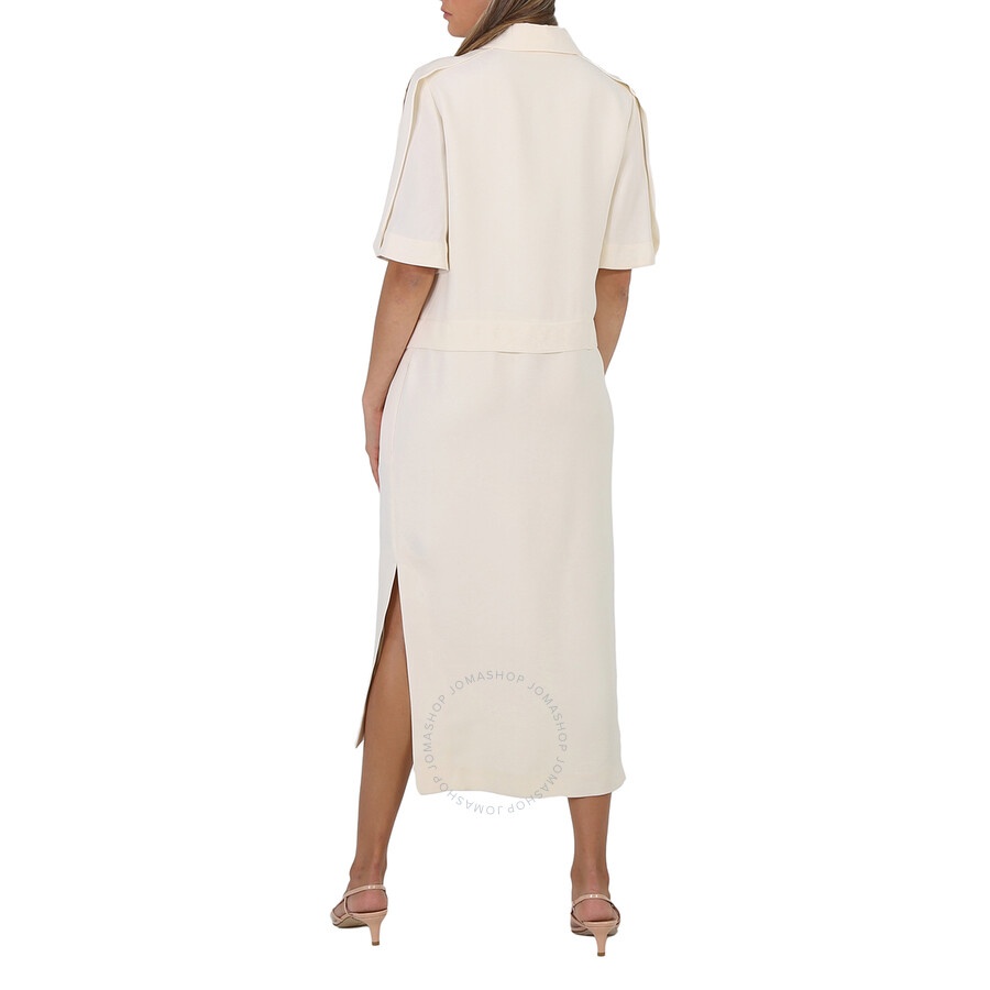 Burberry Split Detail Silk Wool Shirt Dress In Off White - 6