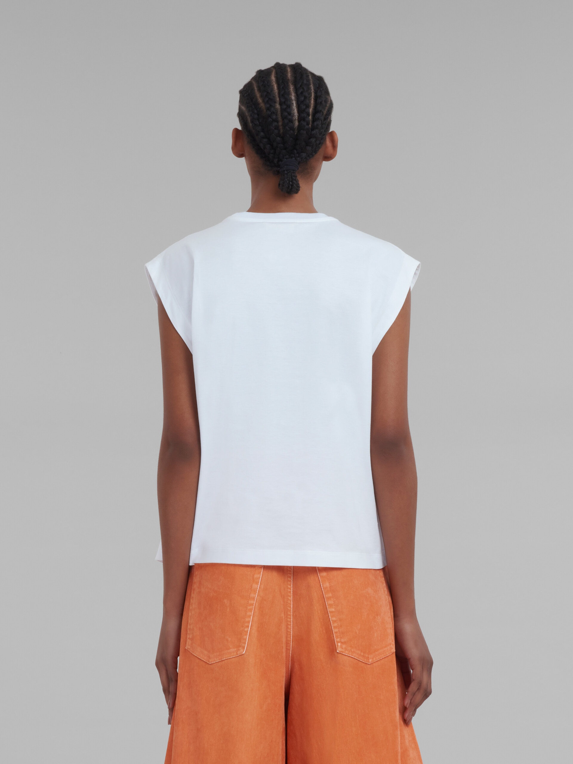 WHITE SLEEVELESS JERSEY T-SHIRT WITH MARNI WHIRL PRINT - 3