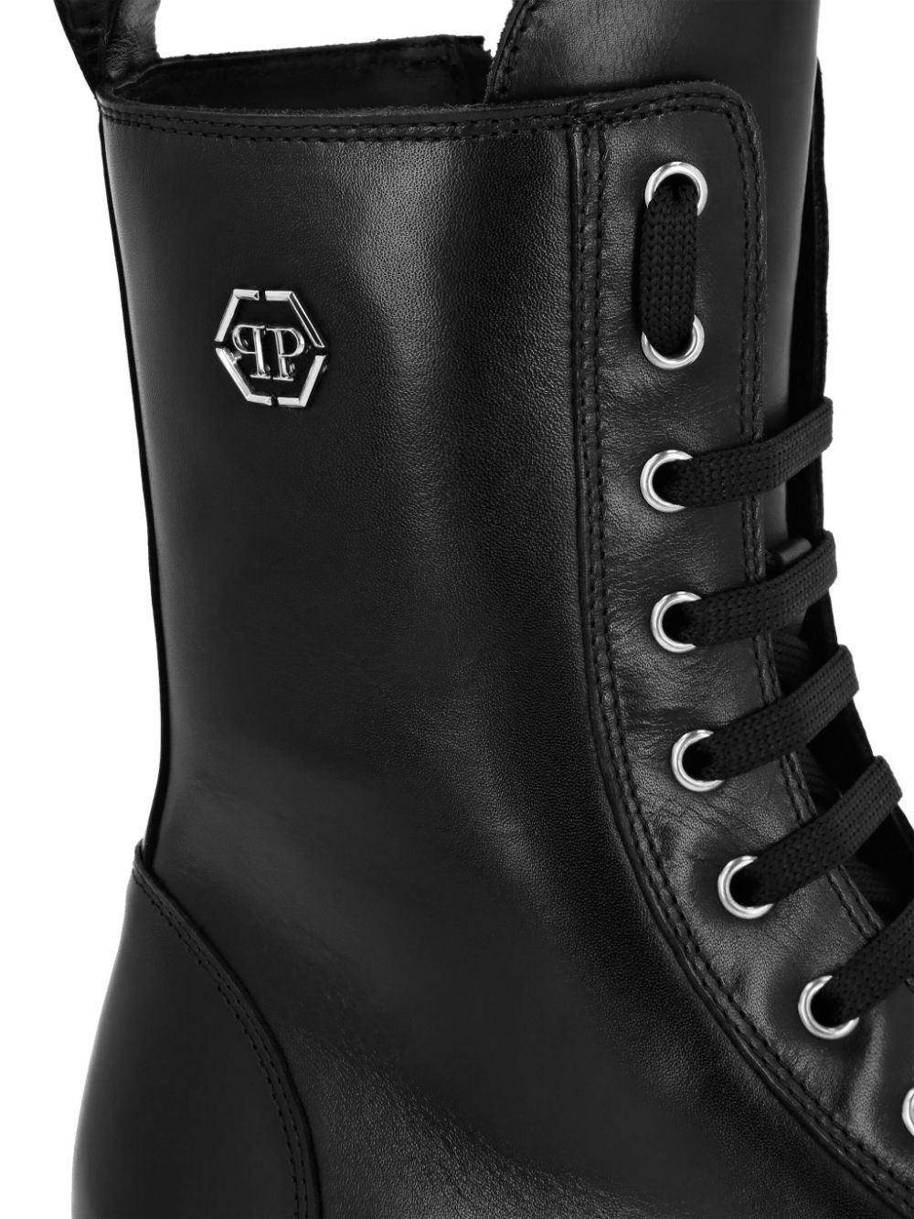 Hexagon-logo leather boots - 5