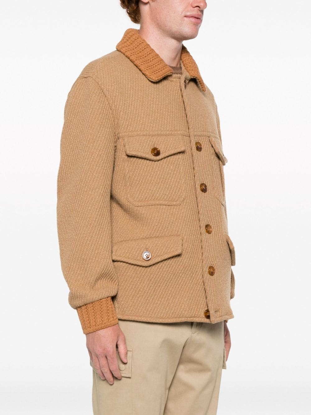 knit-trim button-up jacket - 3