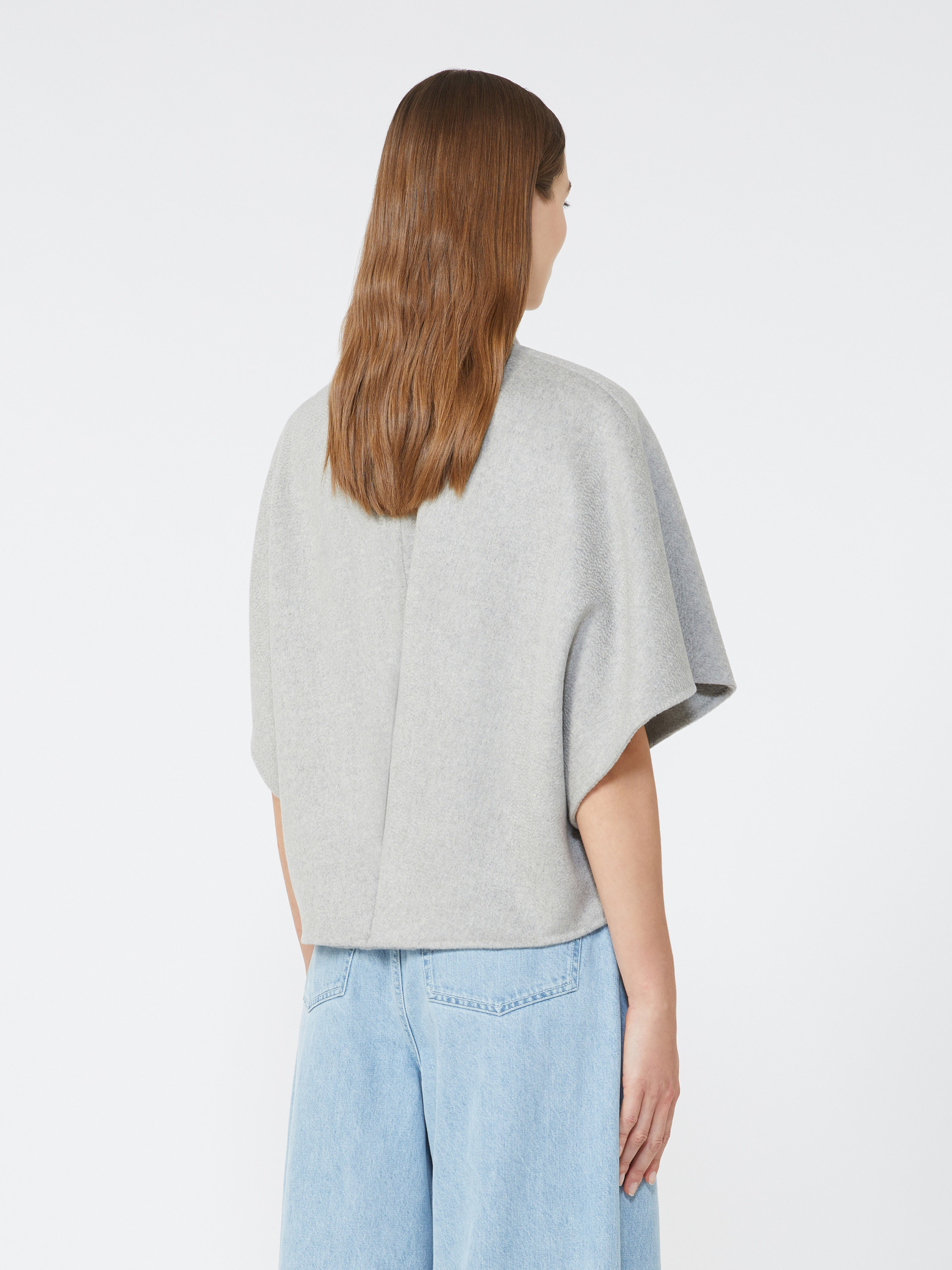 ANDALO Long cropped cape in cashmere drap - 4