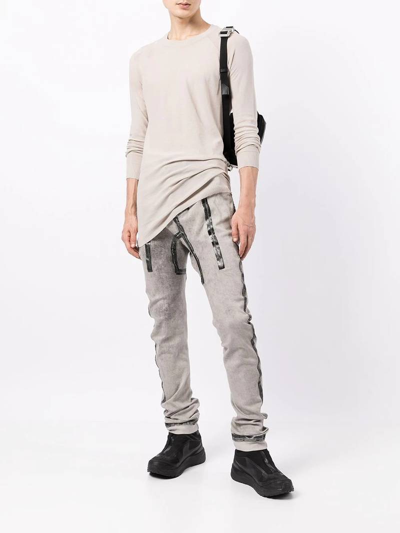 Boris Bidjan Saberi metallic-print detail jeans outlook