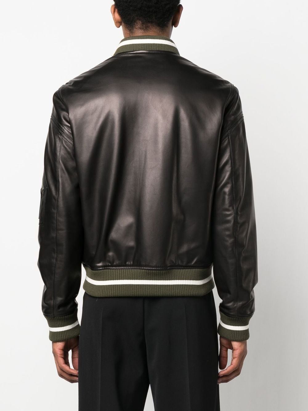 leather monogram-patch bomber jacket - 4
