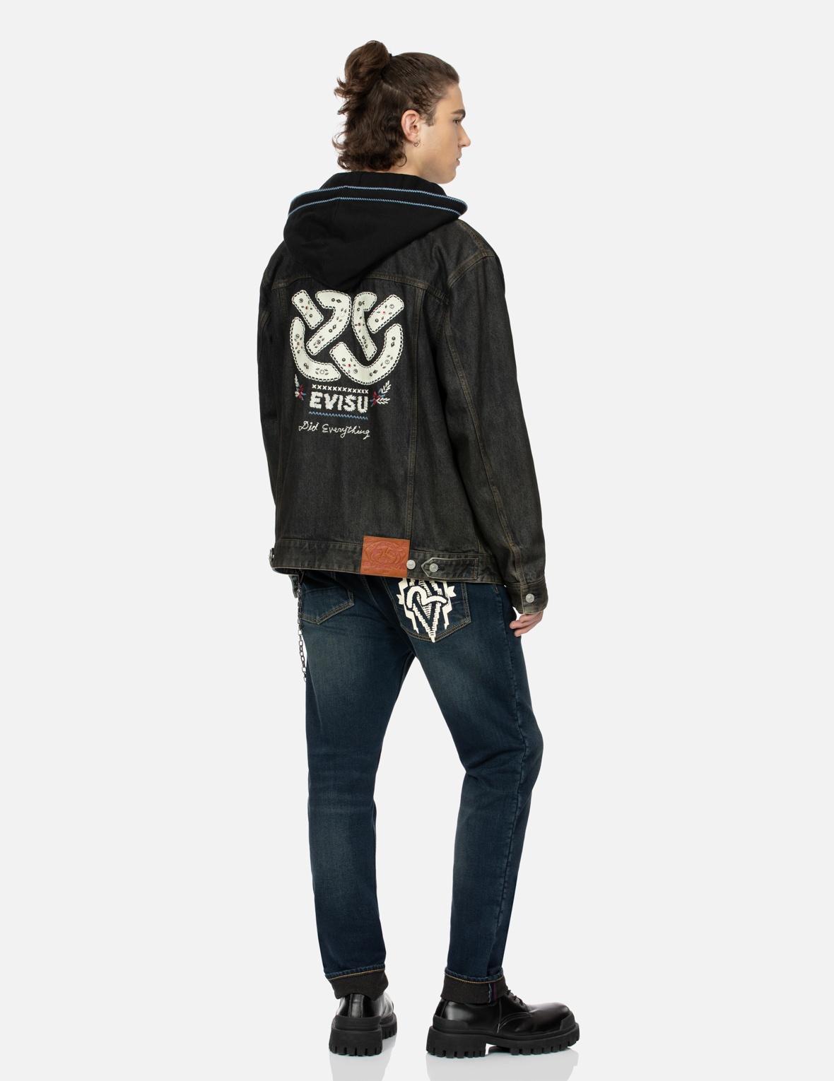 ETHNIC-INSPIRED WHEEL OF WISDOM PRINT AND EMBROIDERY RELAX FIT DENIM JACKET - 3