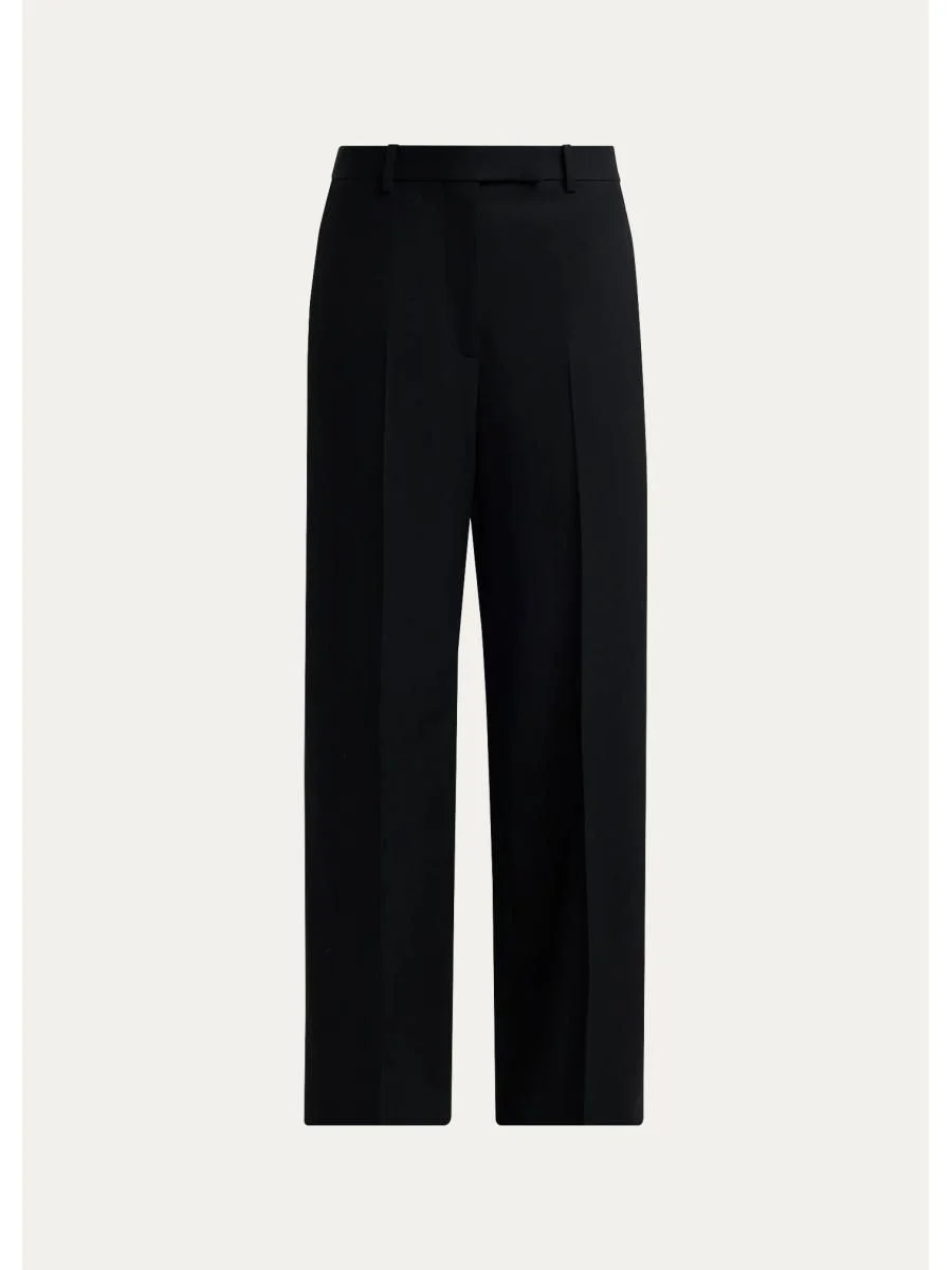 Wool Grain De Poudre Slanted Straight-Leg Pants - 1