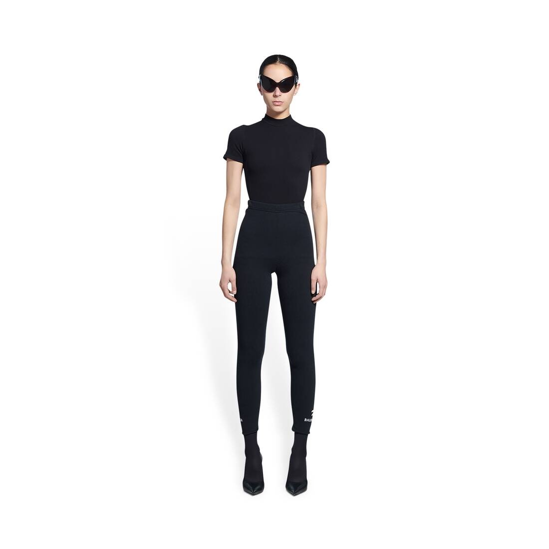 Women's Sporty B Tennis Socks Leggings in Black - 3