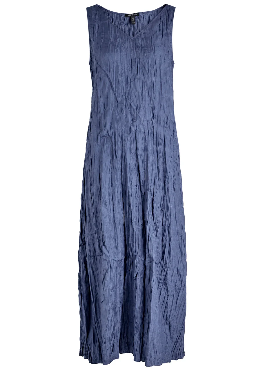 Eileen Fisher Crinkled Plissé Silk Midi Dress - 1