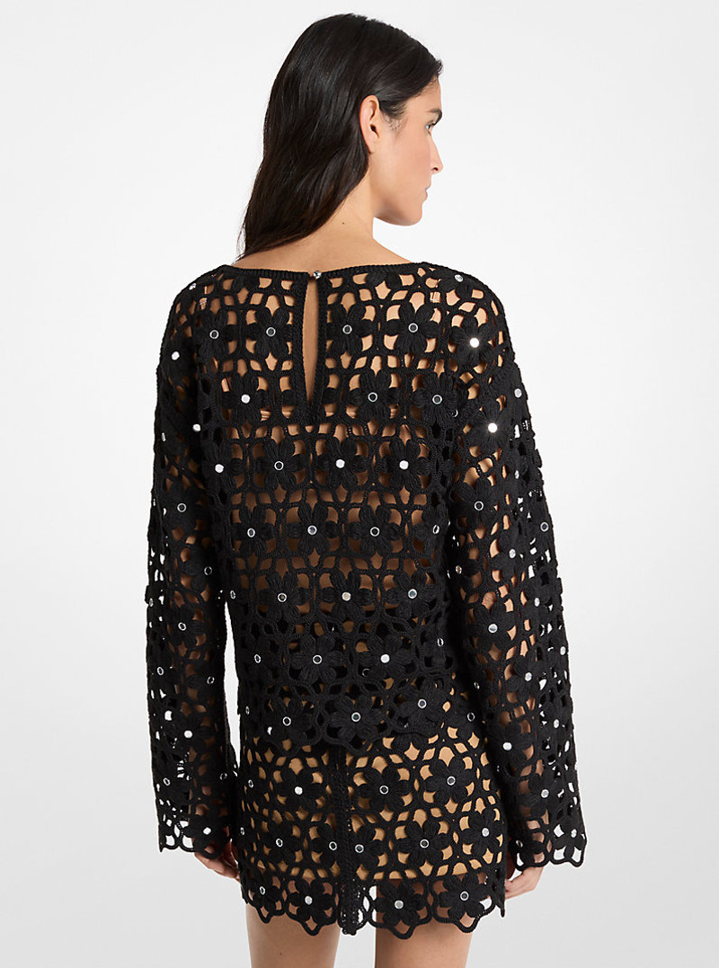 MICHAEL KORS Mirror-Embellished Floral Crochet Top outlook