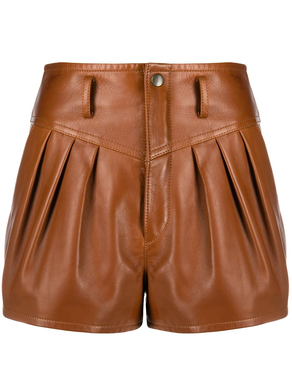 high-rise pleated leather shorts - 1