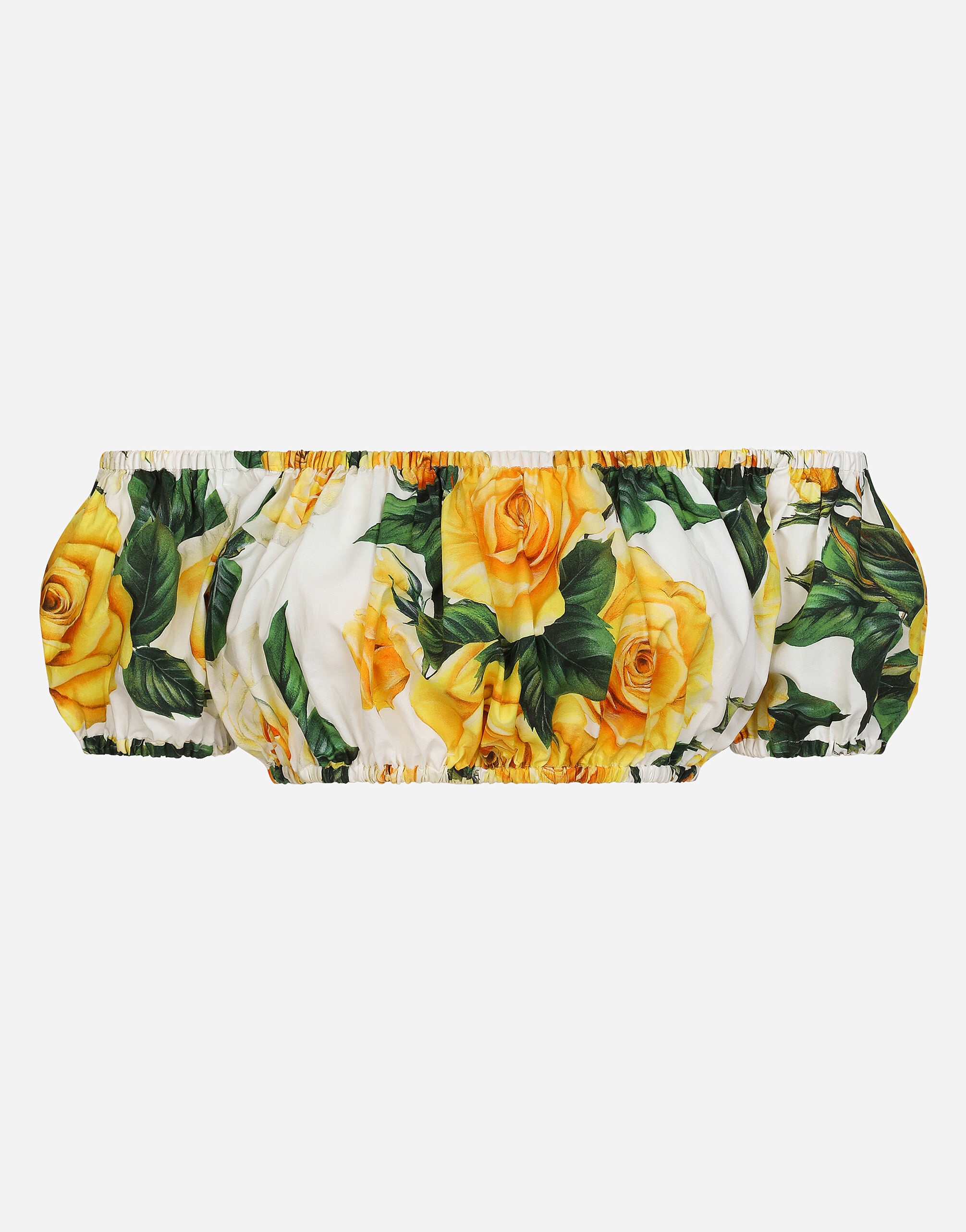 Bardot-neck crop top in yellow rose-print cotton - 1