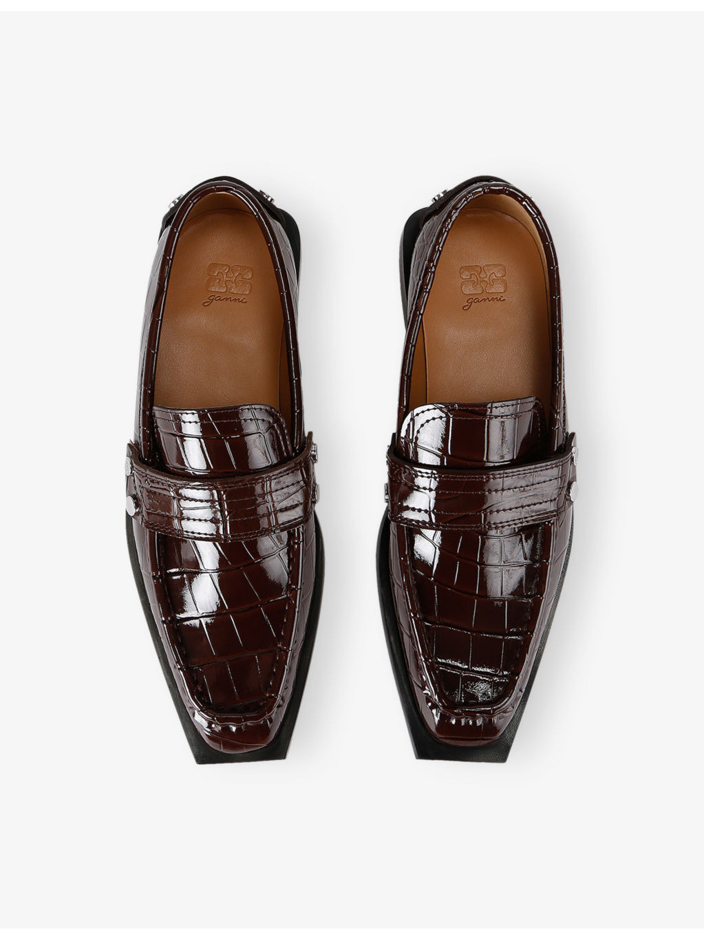 Stud-Embellished Crocodile-Embossed Faux-Leather Loafers - 2