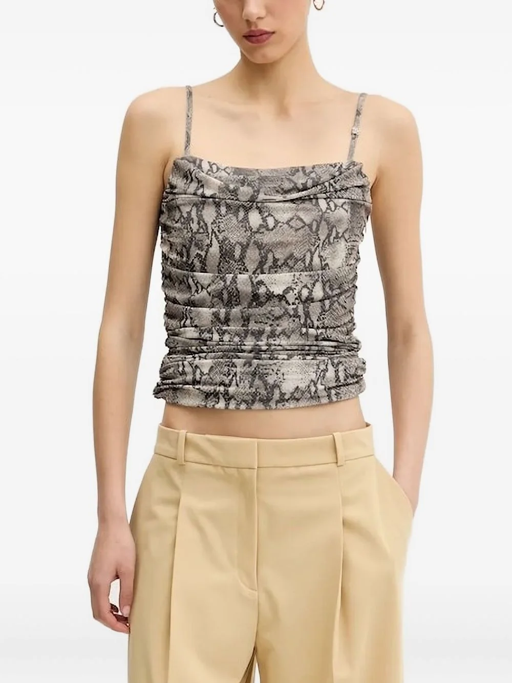 snakeskin-print cowl-neck top - 1