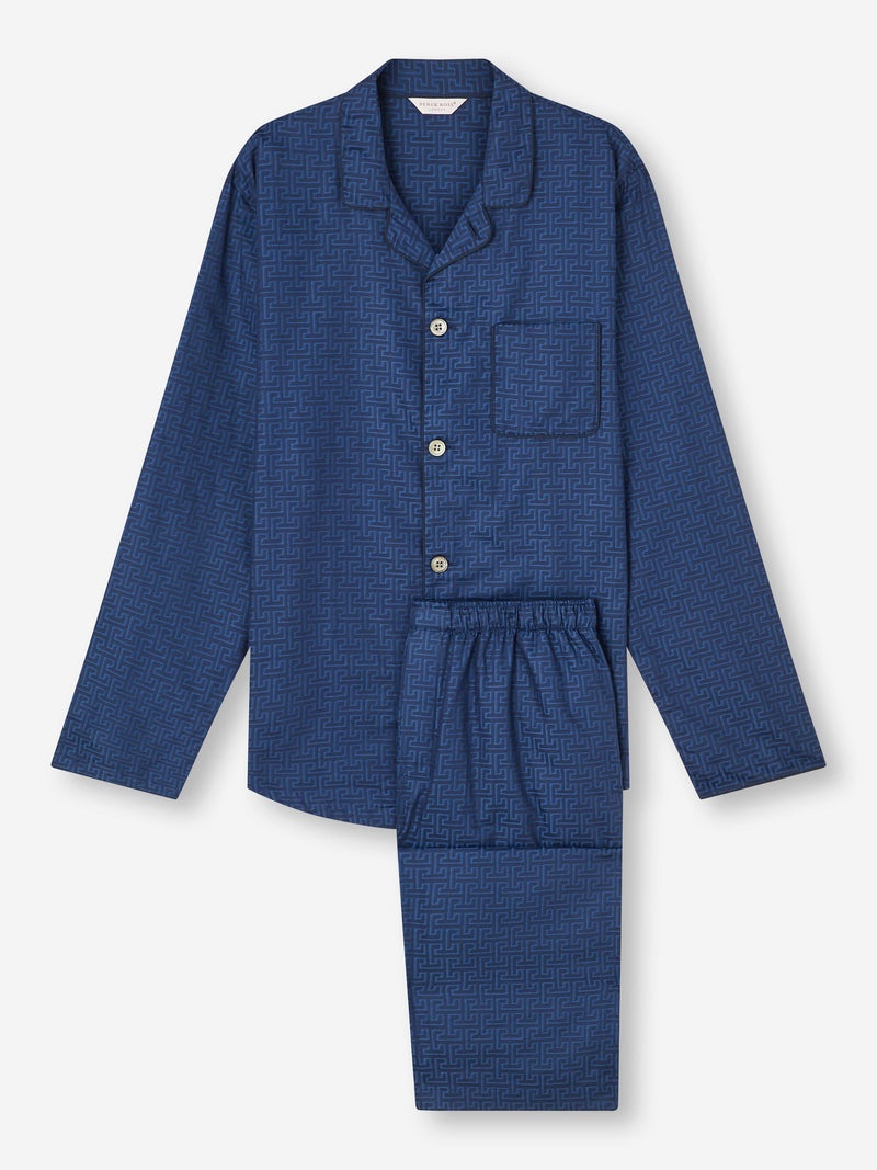 Men's Modern Fit Pajamas Paris 27 Cotton Jacquard Navy - 1
