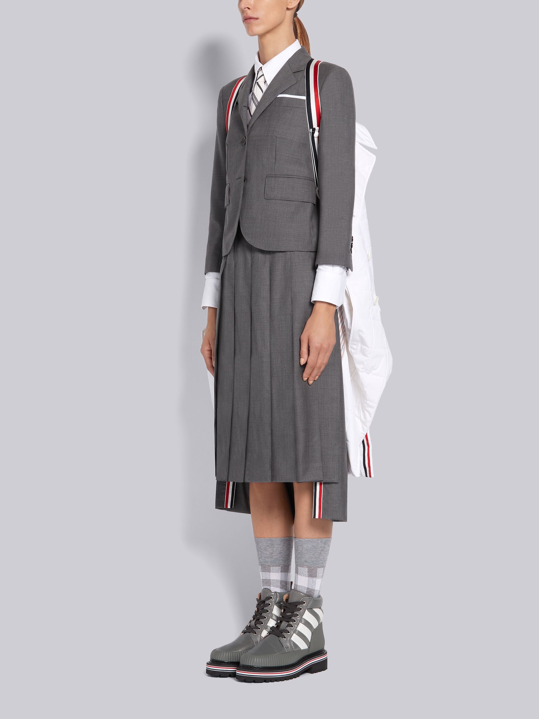 White Down Filled Poly Twill Center Back Stripe Classic Trench Coat - 4
