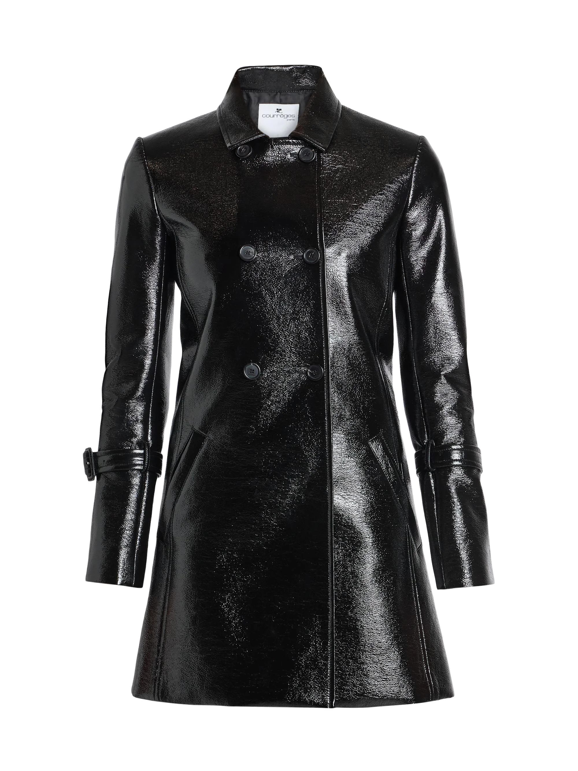 Women's Double-Breasted Vinyl Coat - Black - 1
