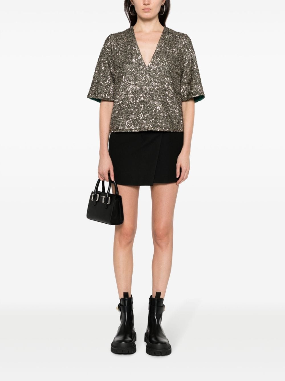 sequin-embellished short-sleeved blouse - 2