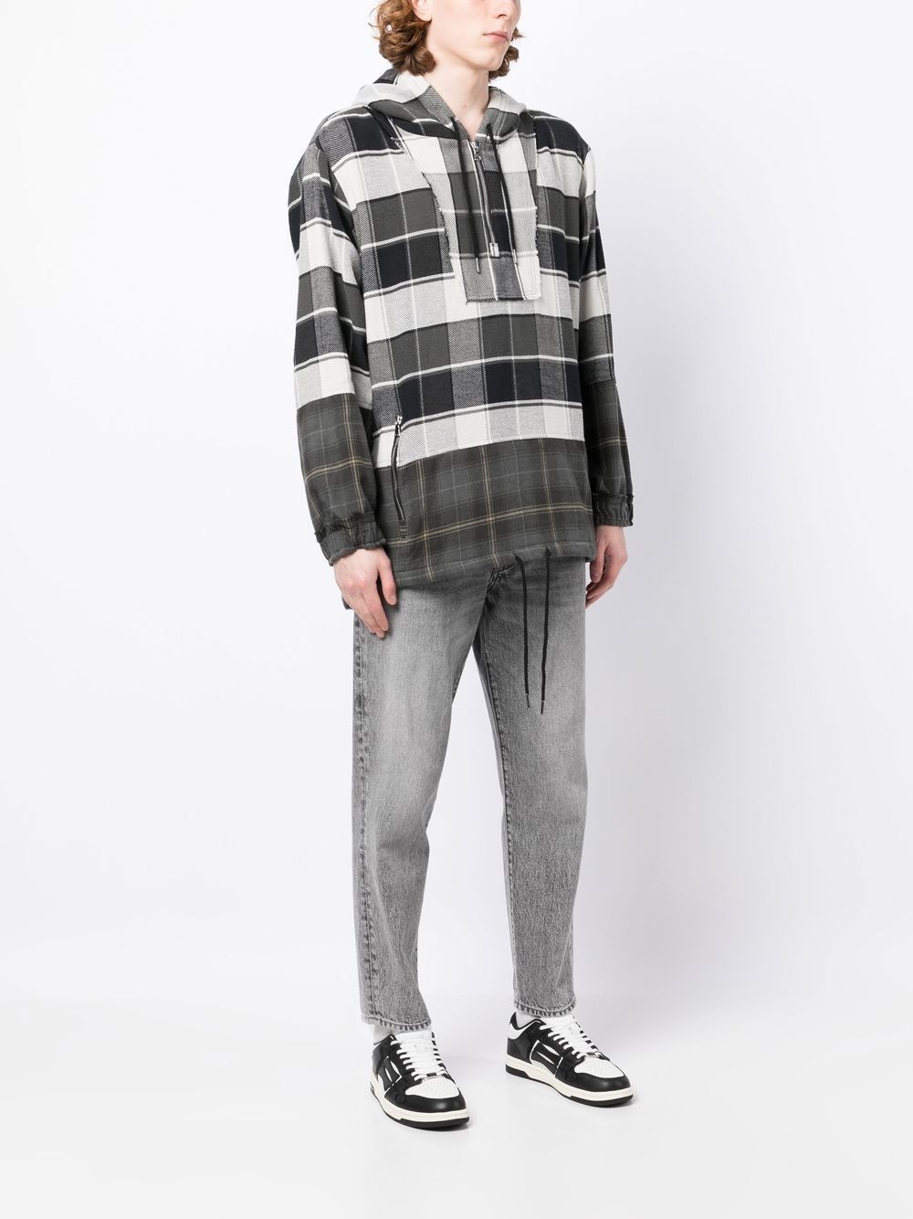check-print long-sleeve hoodie - 3