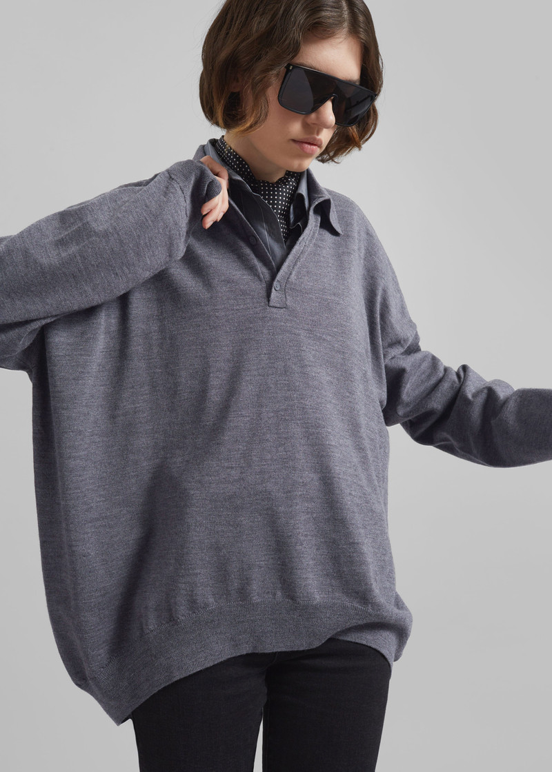 Meriel Wool Polo Sweater - Grey 9