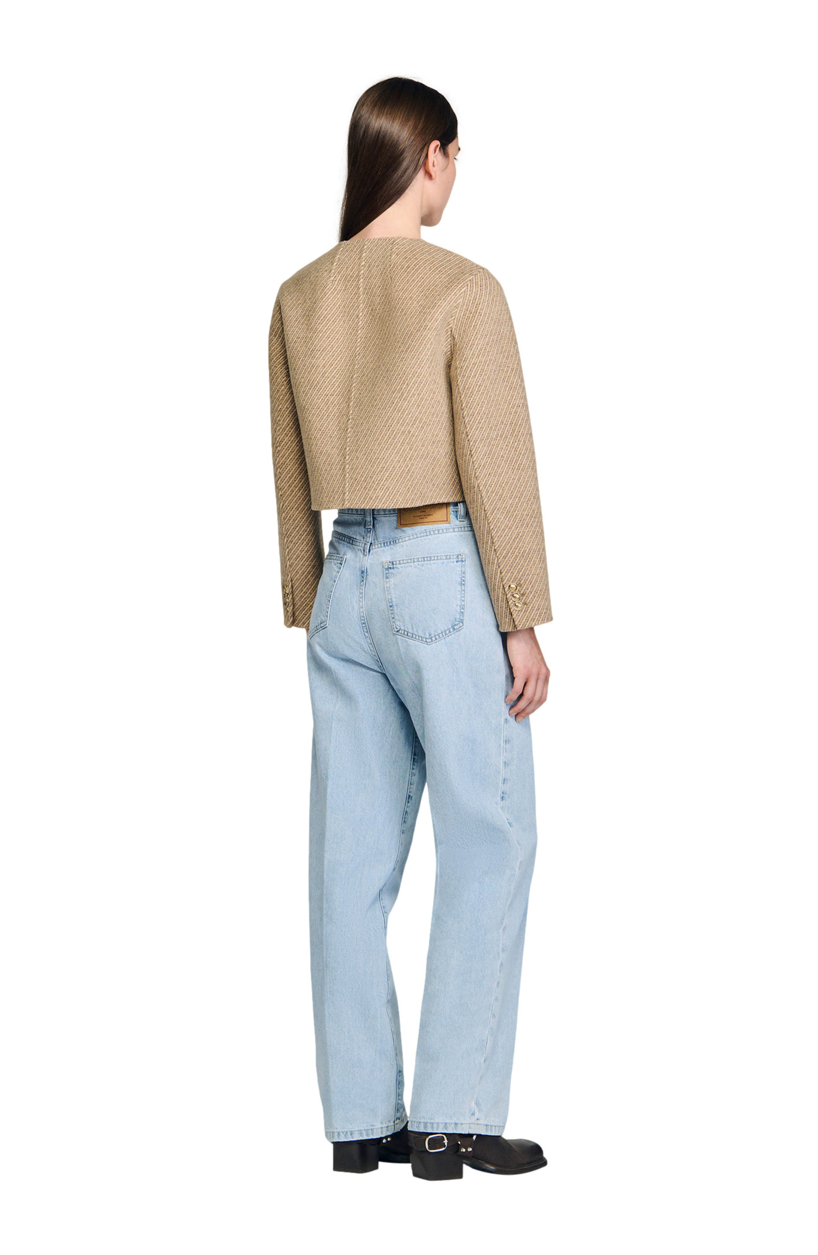 SANDRO Cropped button-down jacket in Beige at Nordstrom - 2