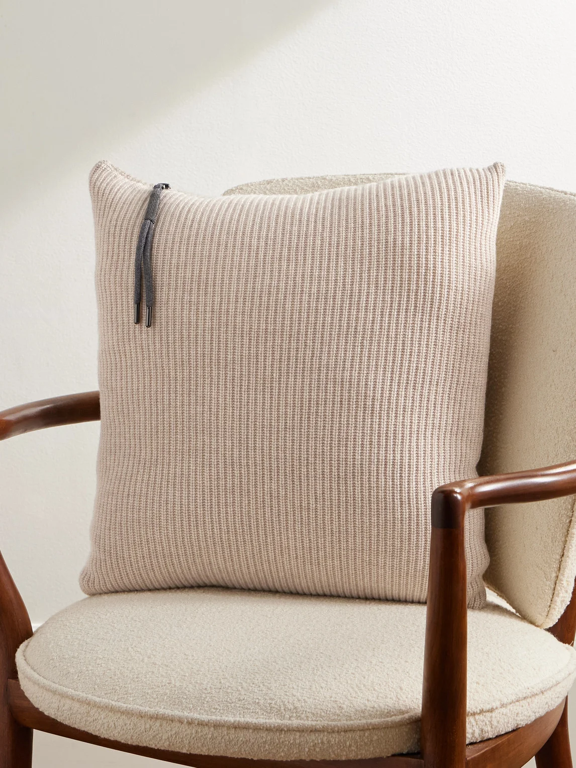 Bead-Embellished Ribbed Cashmere Cushion - 1