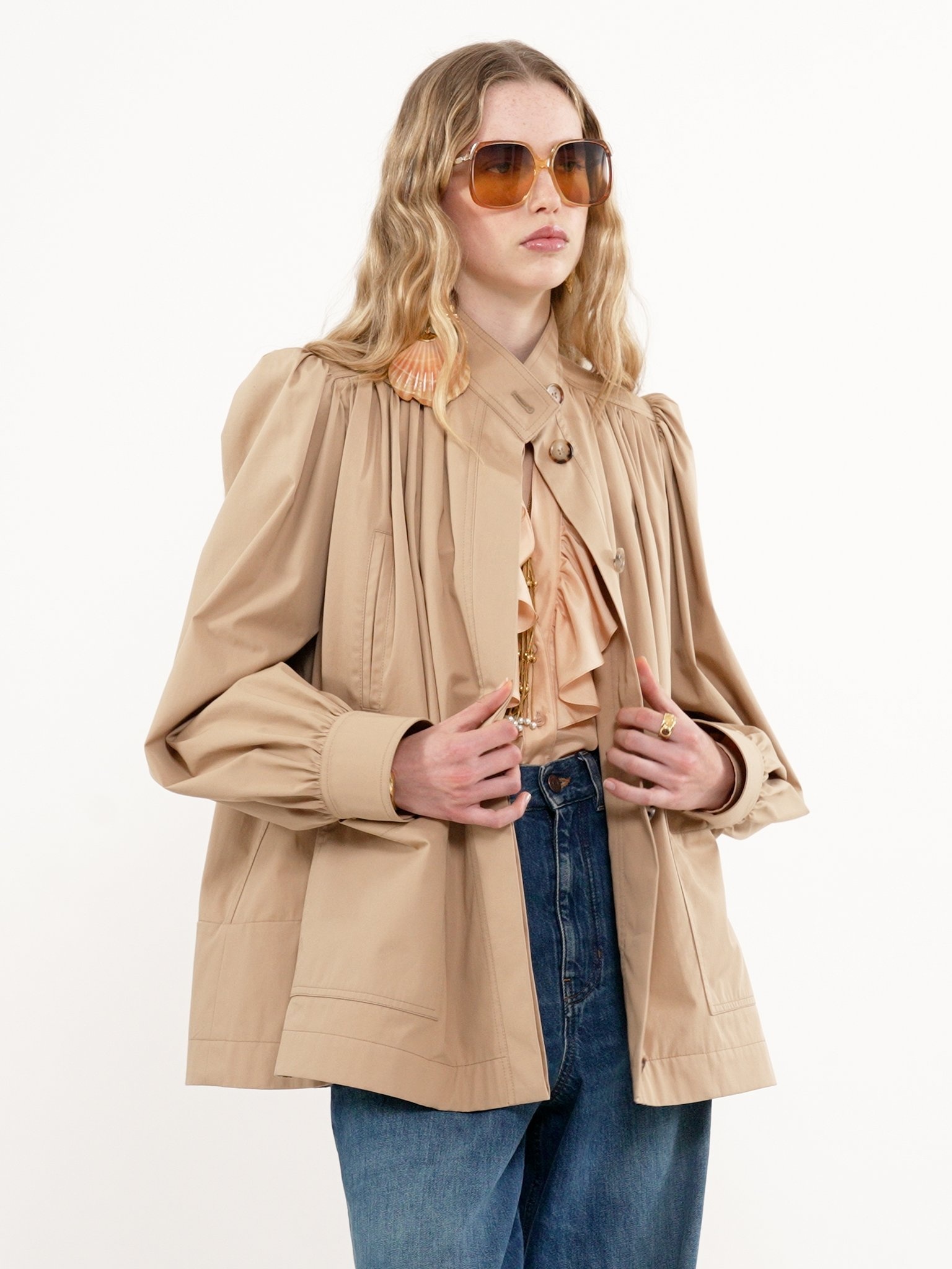 HIGH-NECK GATHERED JACKET IN COTTON GABARDINE - 5