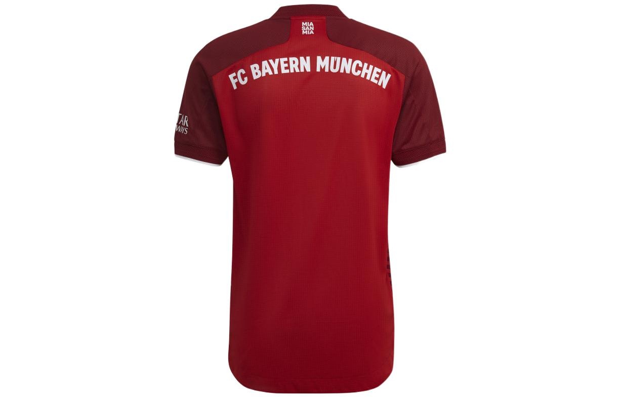 Men's adidas Bayern Munich 21/22 Home Stripe Printing Alphabet Pattern V  Neck Short Sleeve Soccer/Fo
