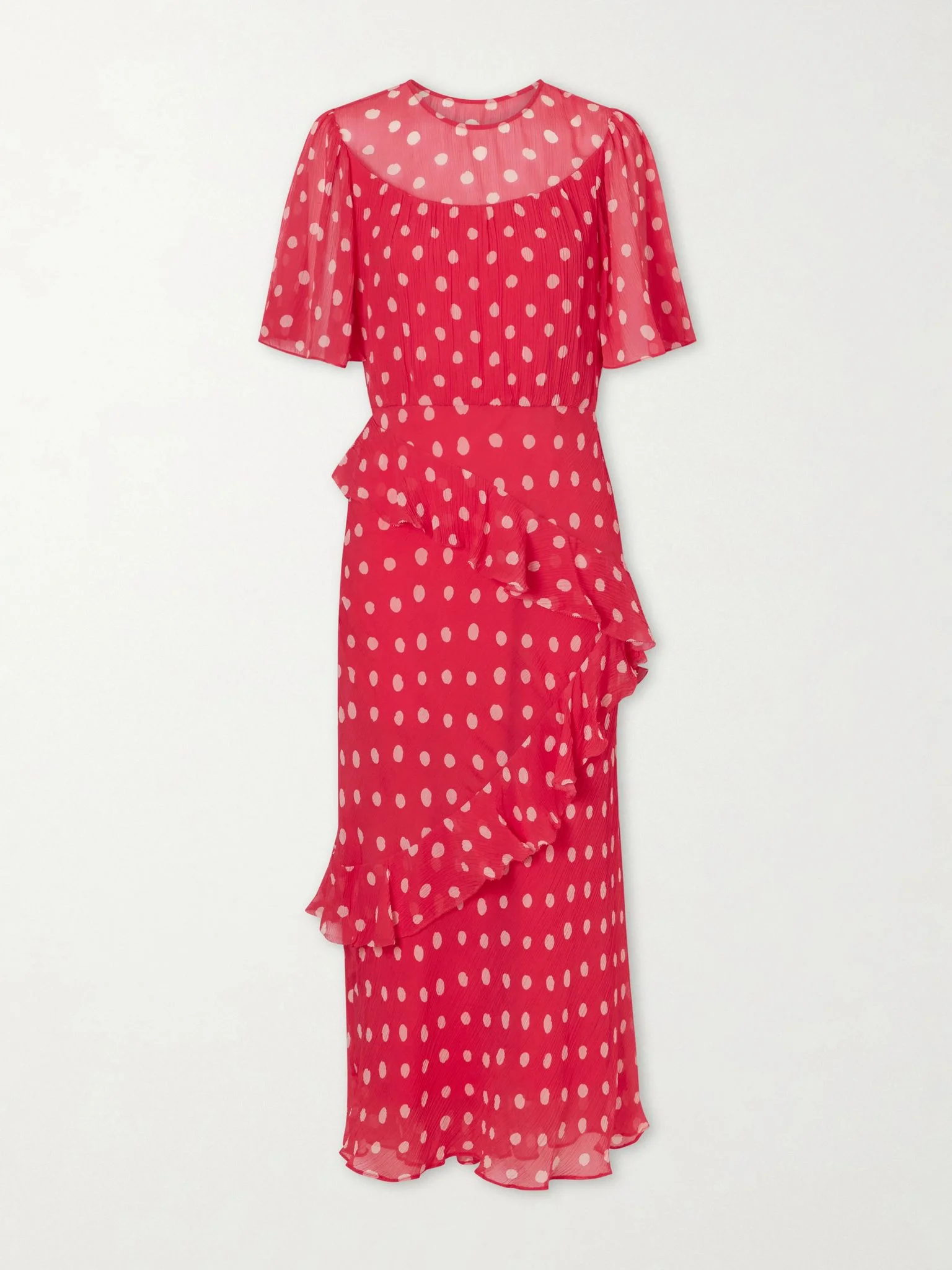 Vida E ruffled polka-dot silk-blend crepon midi dress Pink - 1
