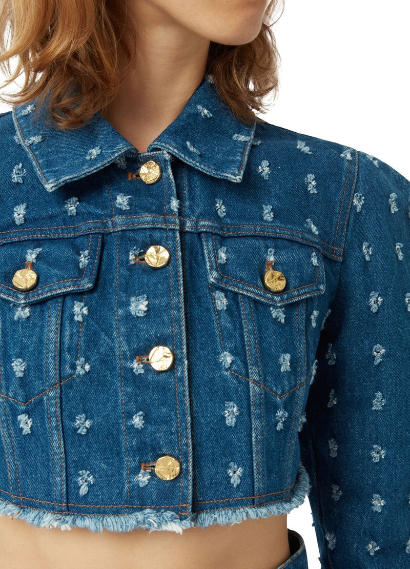 Cropped distressed denim jacket 4