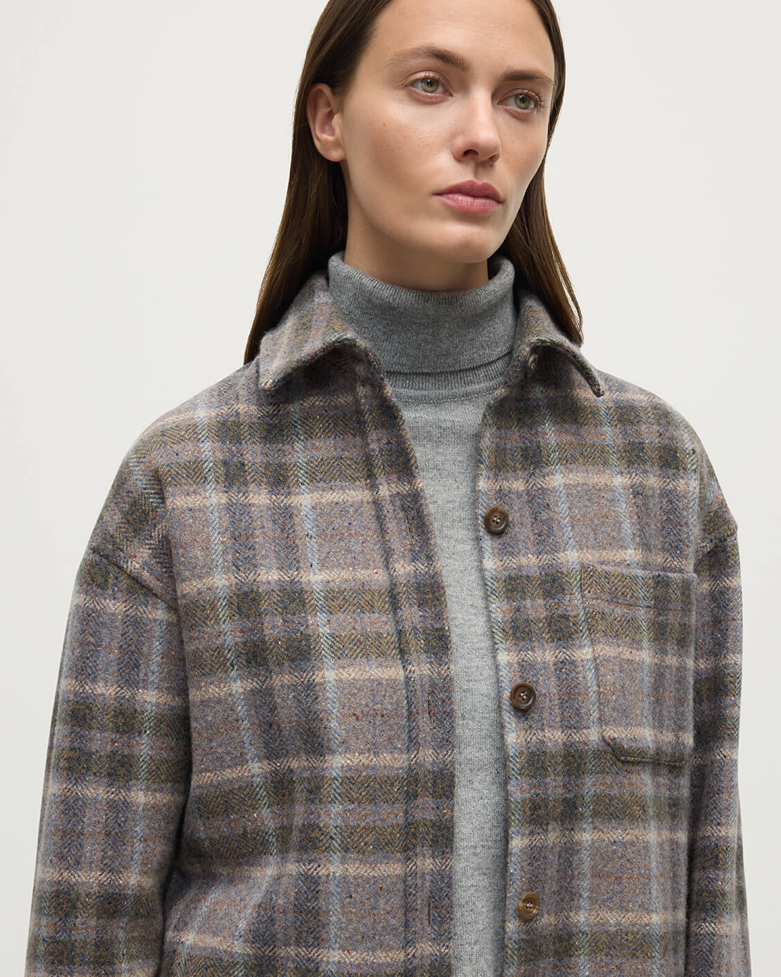 Slate Tweed Check Oversized Shirt - 5