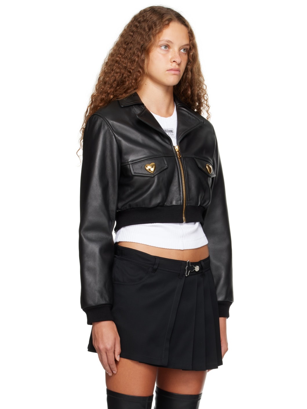 Black Heart Buttons Leather Jacket - 2