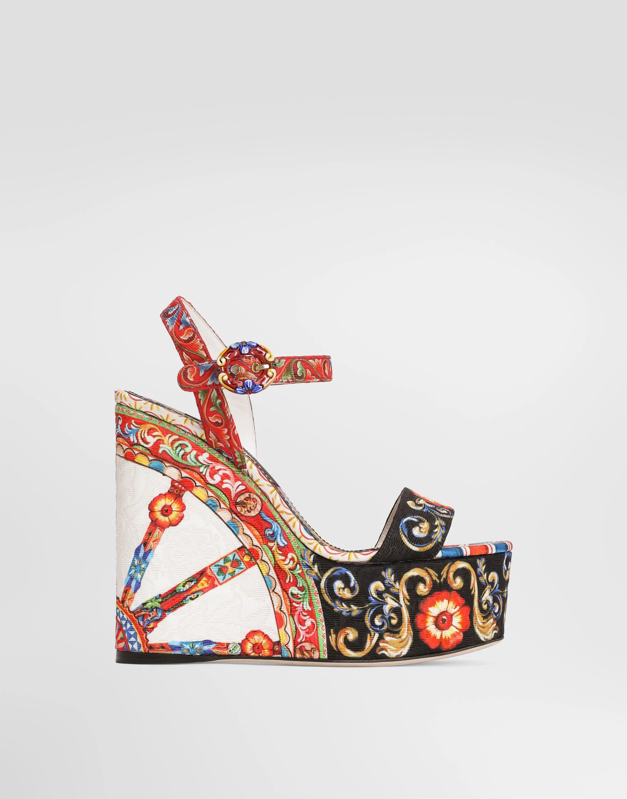 Carretto-print brocade wedge sandals - 1