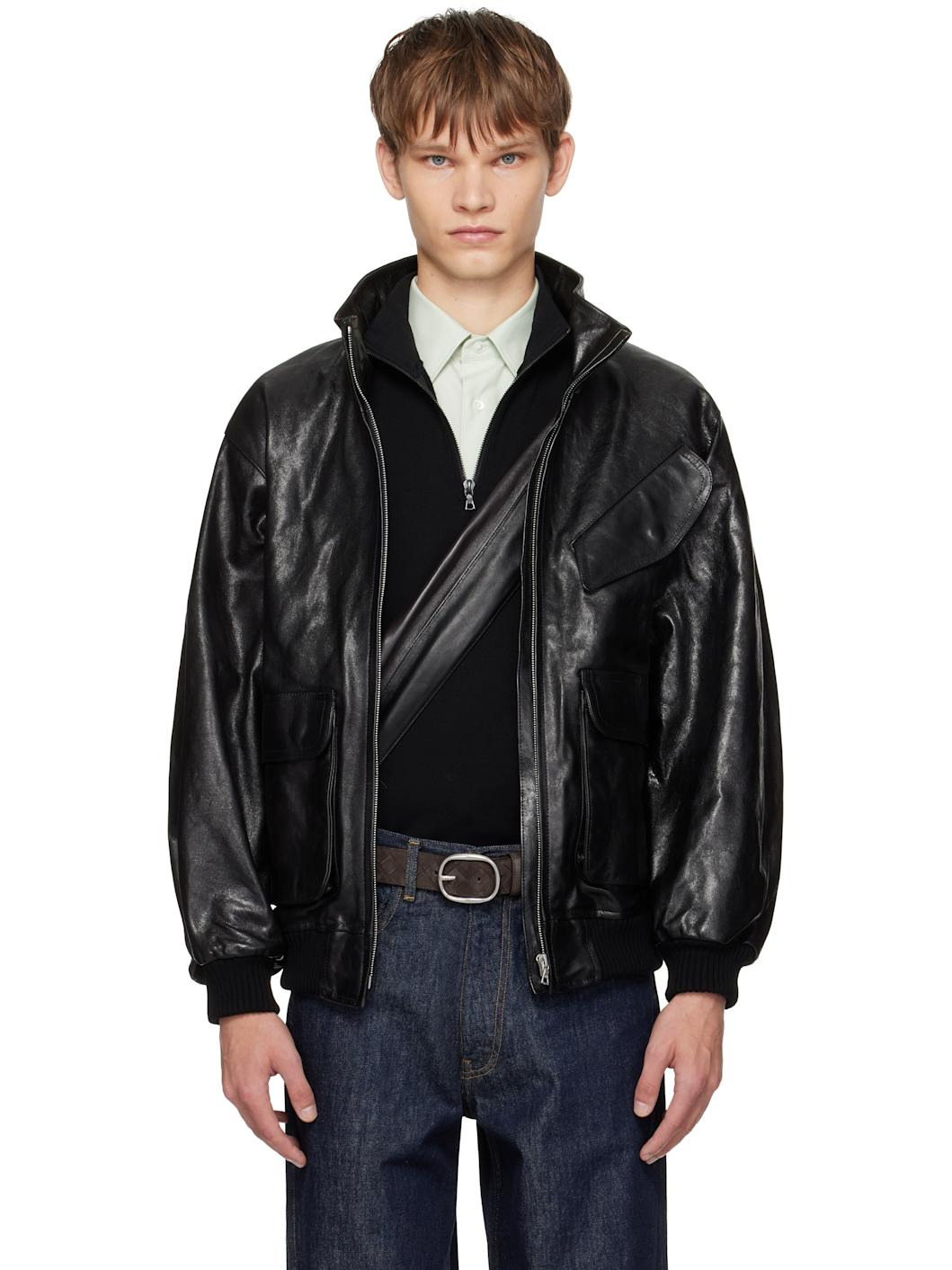 Black Lamb Leather Zip Blouson Jacket - 1
