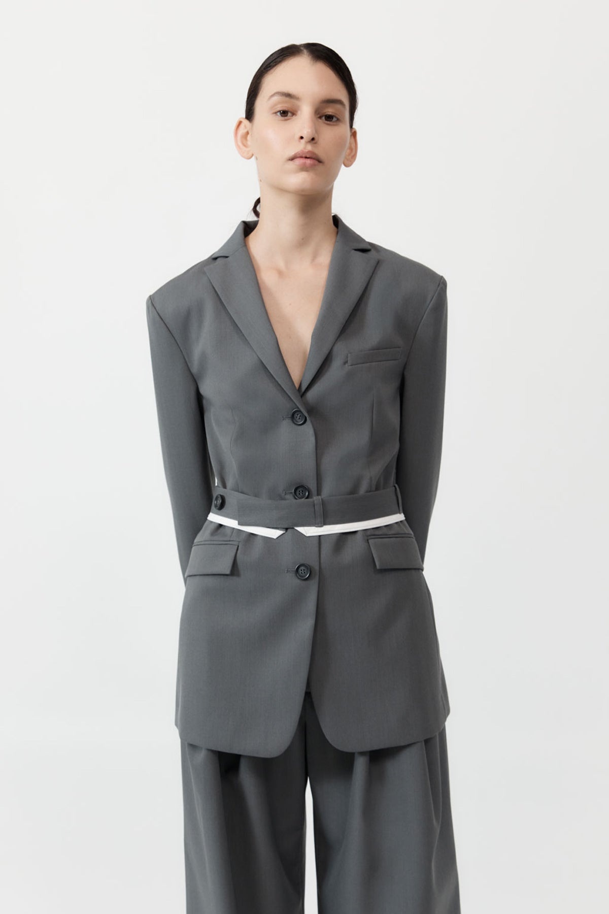 Homme Belted Blazer - Pewter Grey - 4