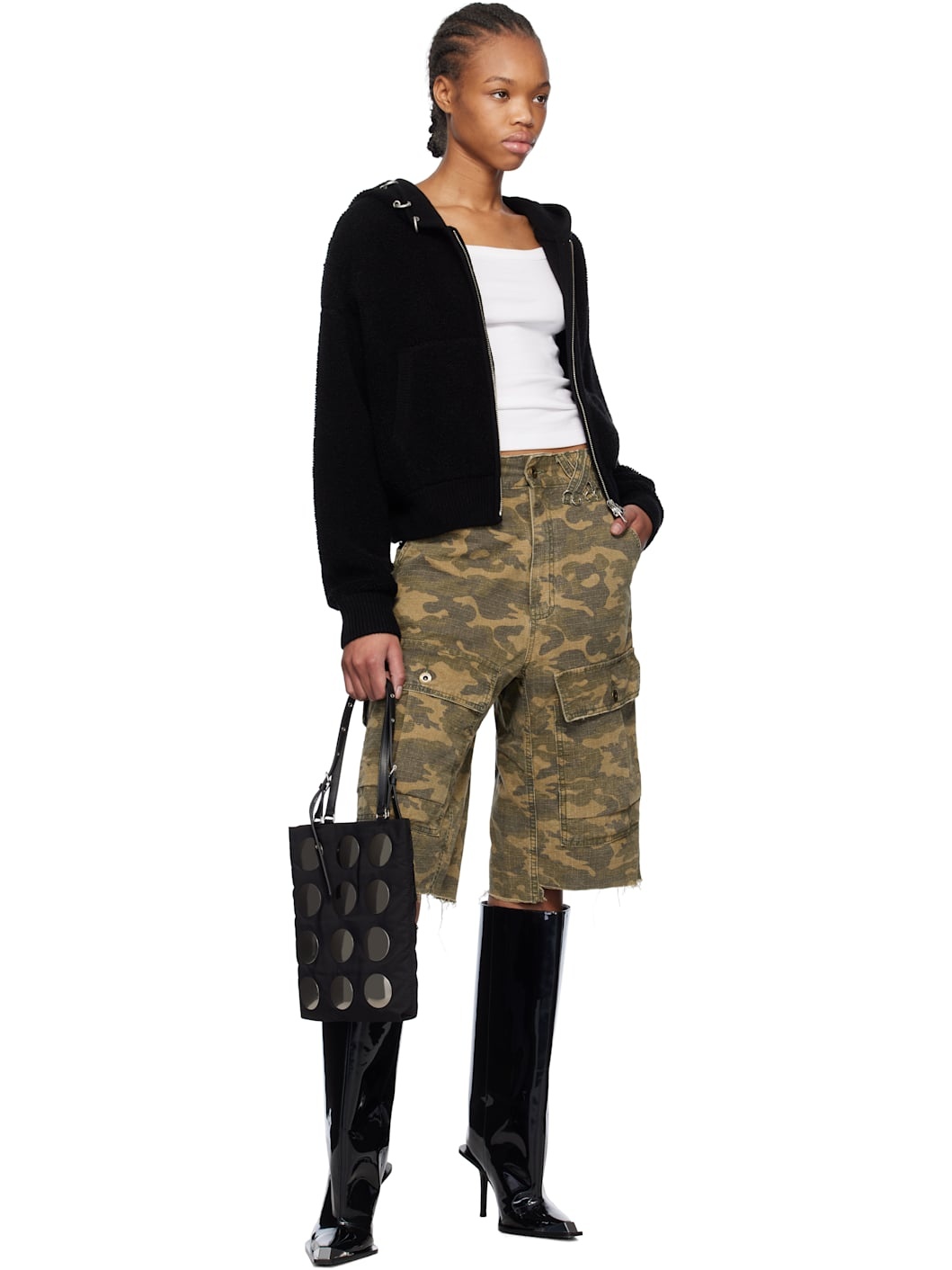 Black Round Studded Mini Tote - 4