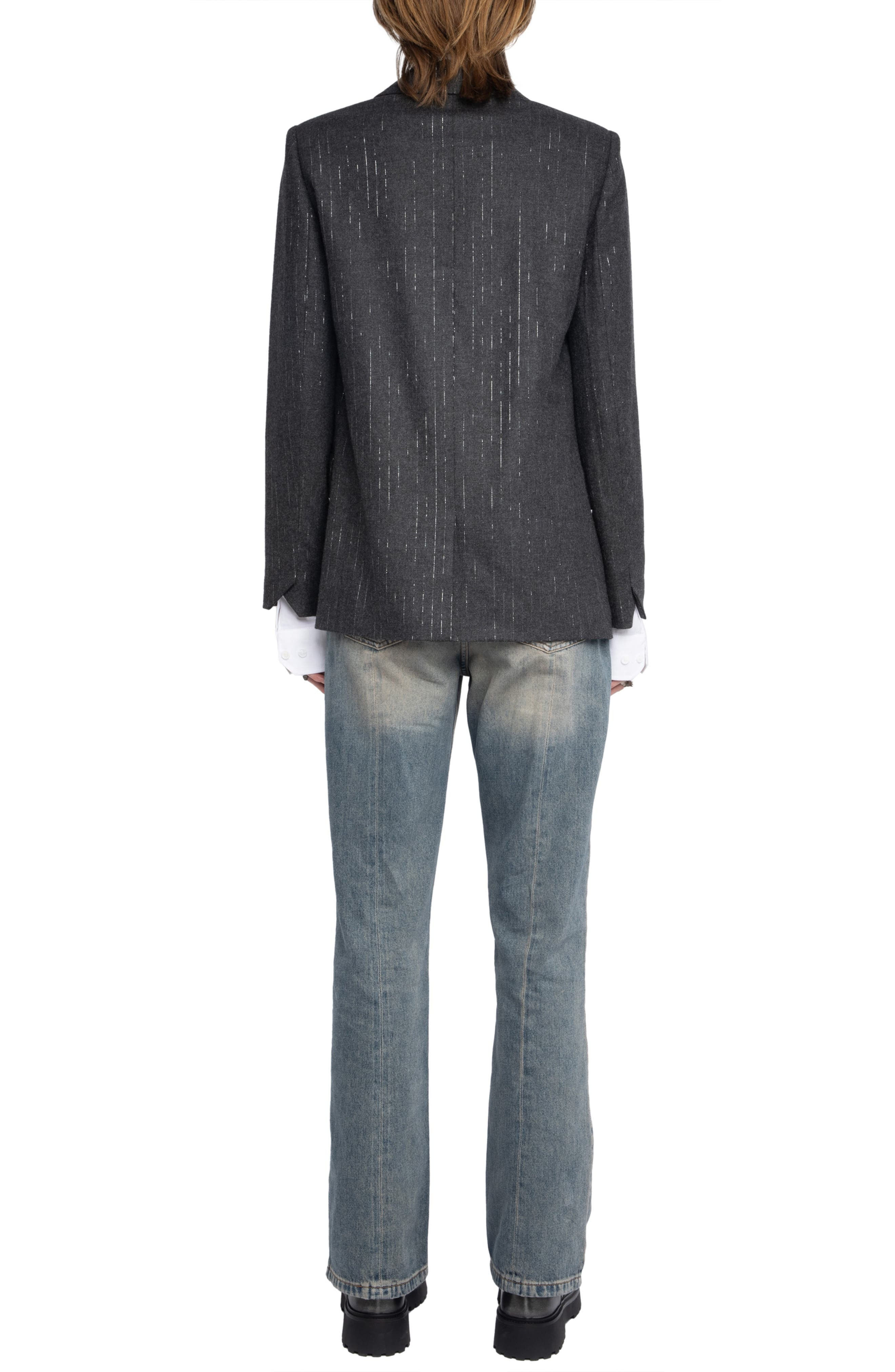 Zadig & Voltaire Vaska Metallic Stripe Double Breasted Blazer in Anthracite at Nordstrom - 6