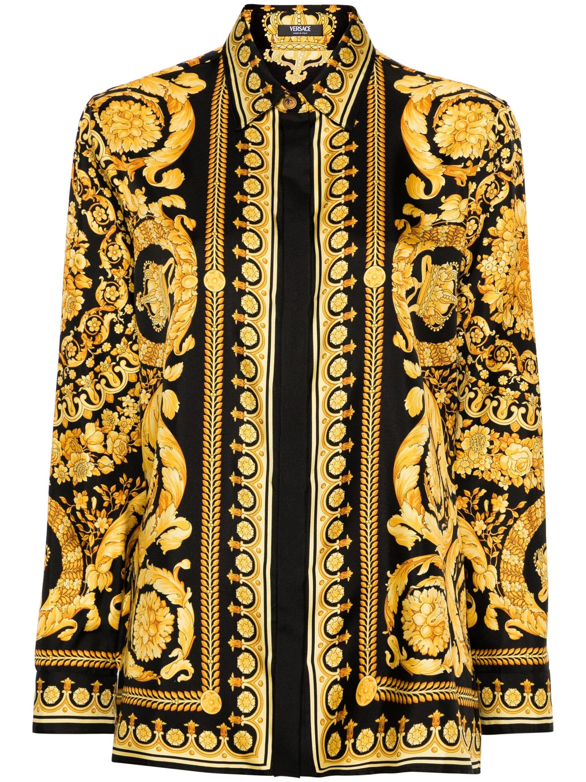 Gold-Tone Barocco-Print Silk Shirt - 1