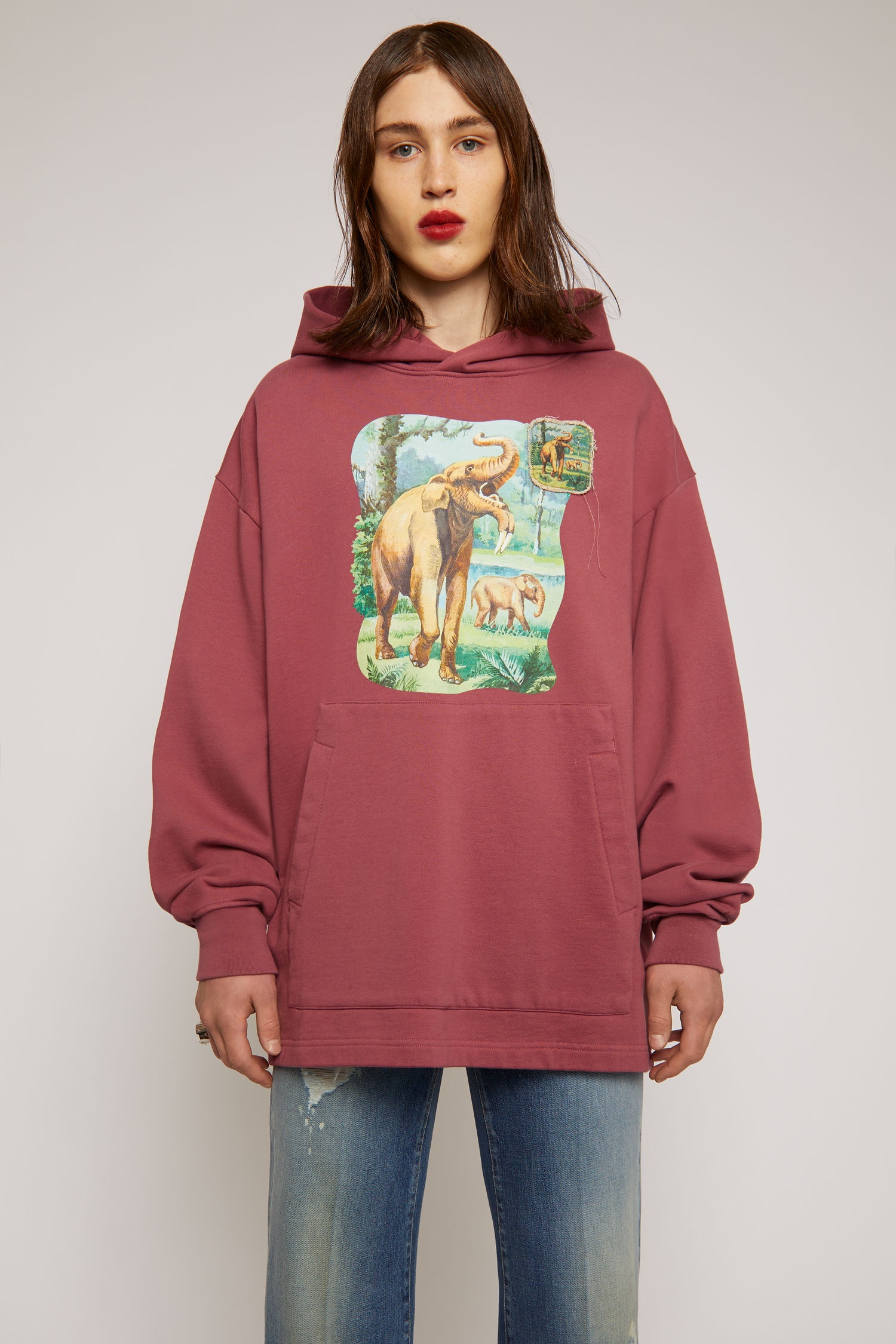 Elephant print hooded sweatshirt old pink - 2