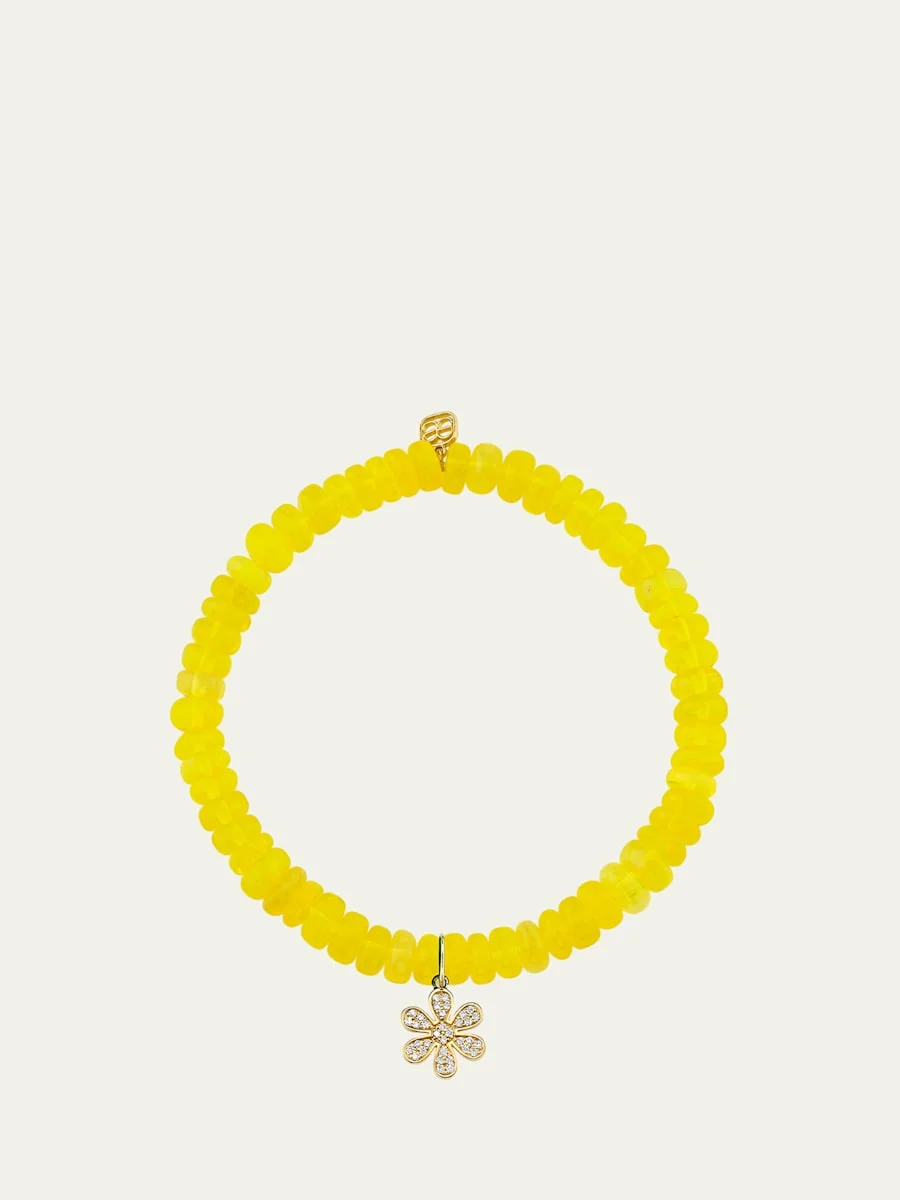 14K Diamond Pave Daisy on Yellow Opal Bracelet - 1