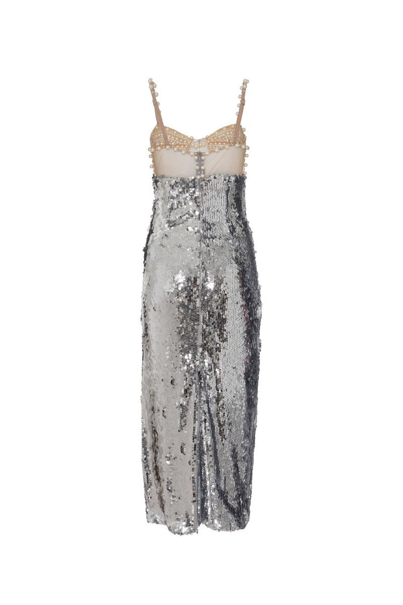 SILVER SEQUIN BEADED MIDI DRESS 5