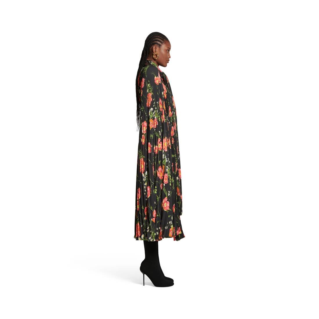 Women's Poppy Scarf Pleated Dress in Black - 3
