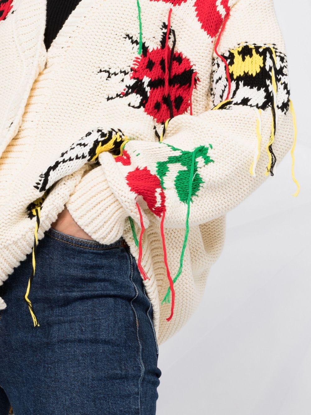fringed intarsia cardigan - 3