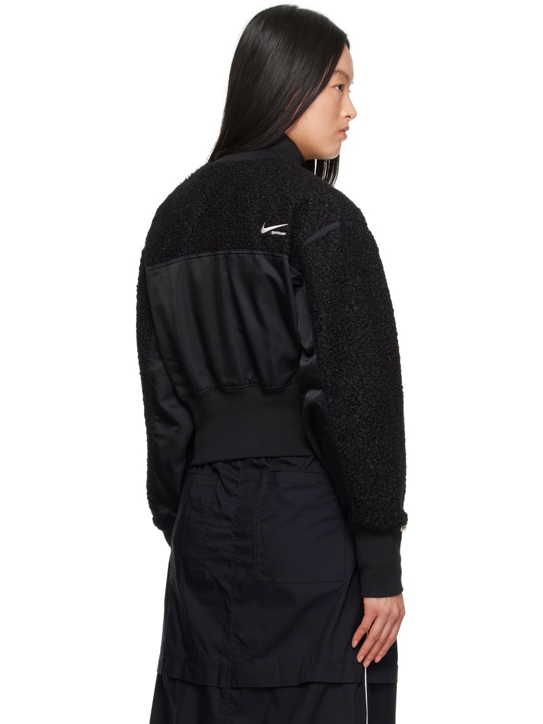 Black High-Pile Bomber Jacket - 3