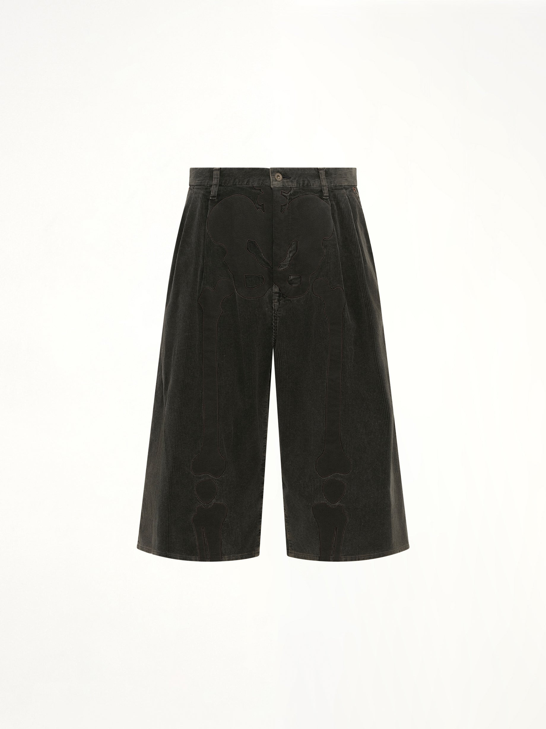Bone Applique Corduroy Croppedpants in Grey - 2