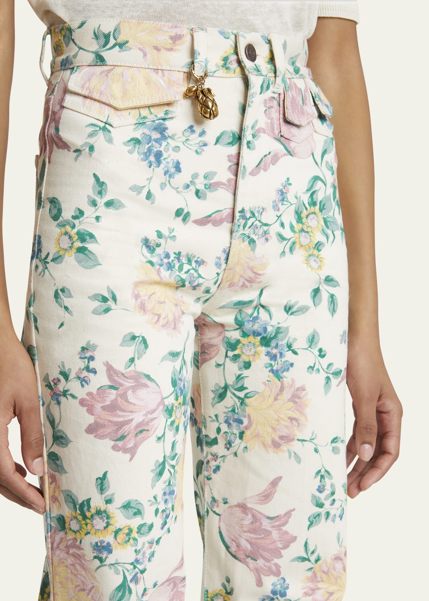 Floral High Rise Flared Jeans - 5
